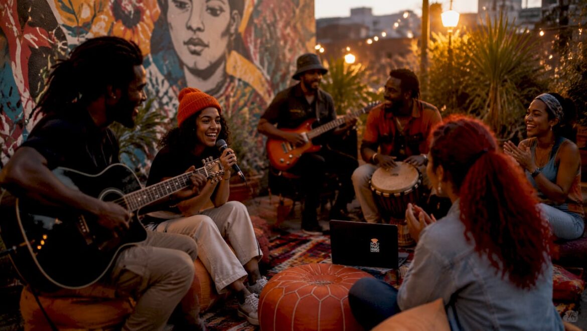 Diverse people enjoying outdoor community music event