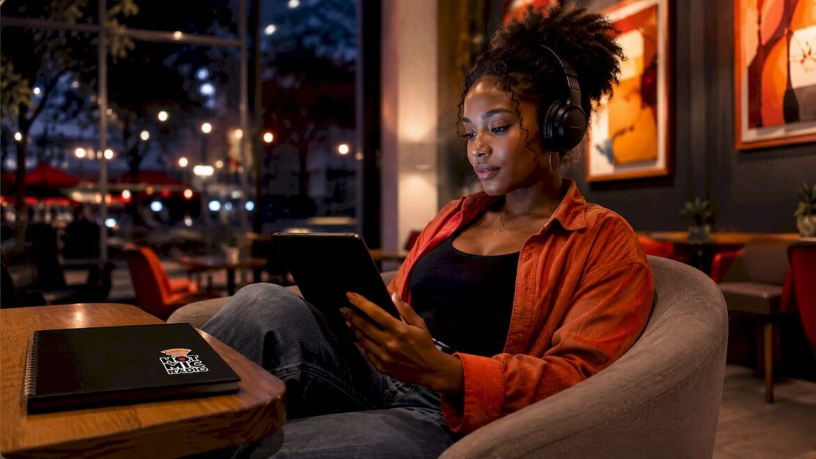 Young woman enjoying online radio at home