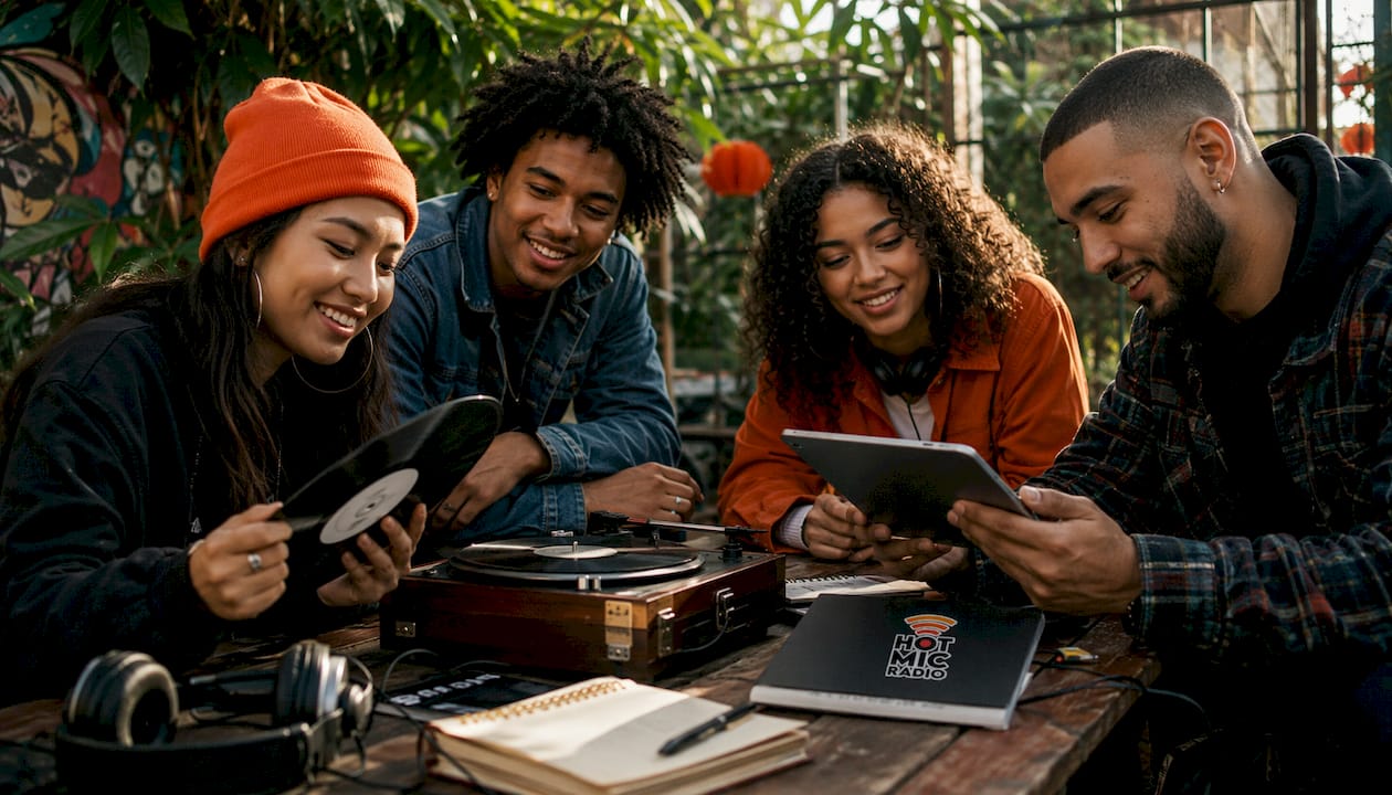 Young adults sharing global hip hop music