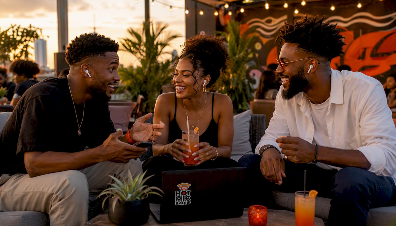 Hip-hop and RB fans enjoying streaming radio in cafe