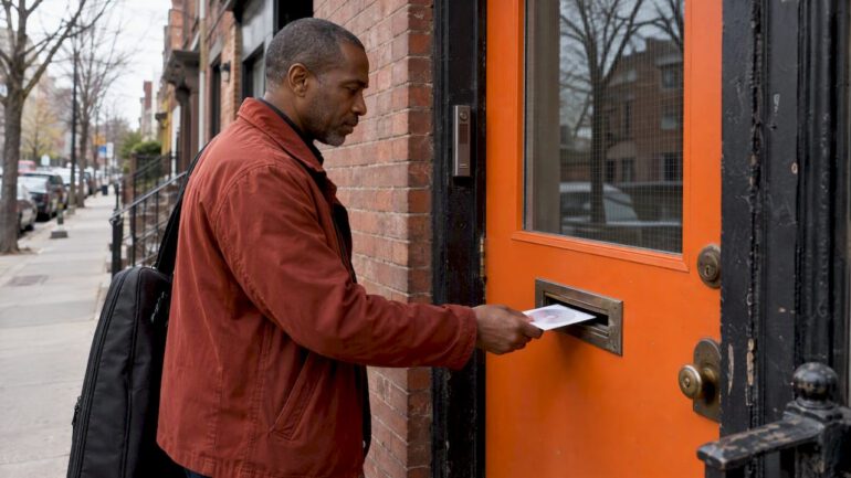 Musician mailing a jazz track to a radio station